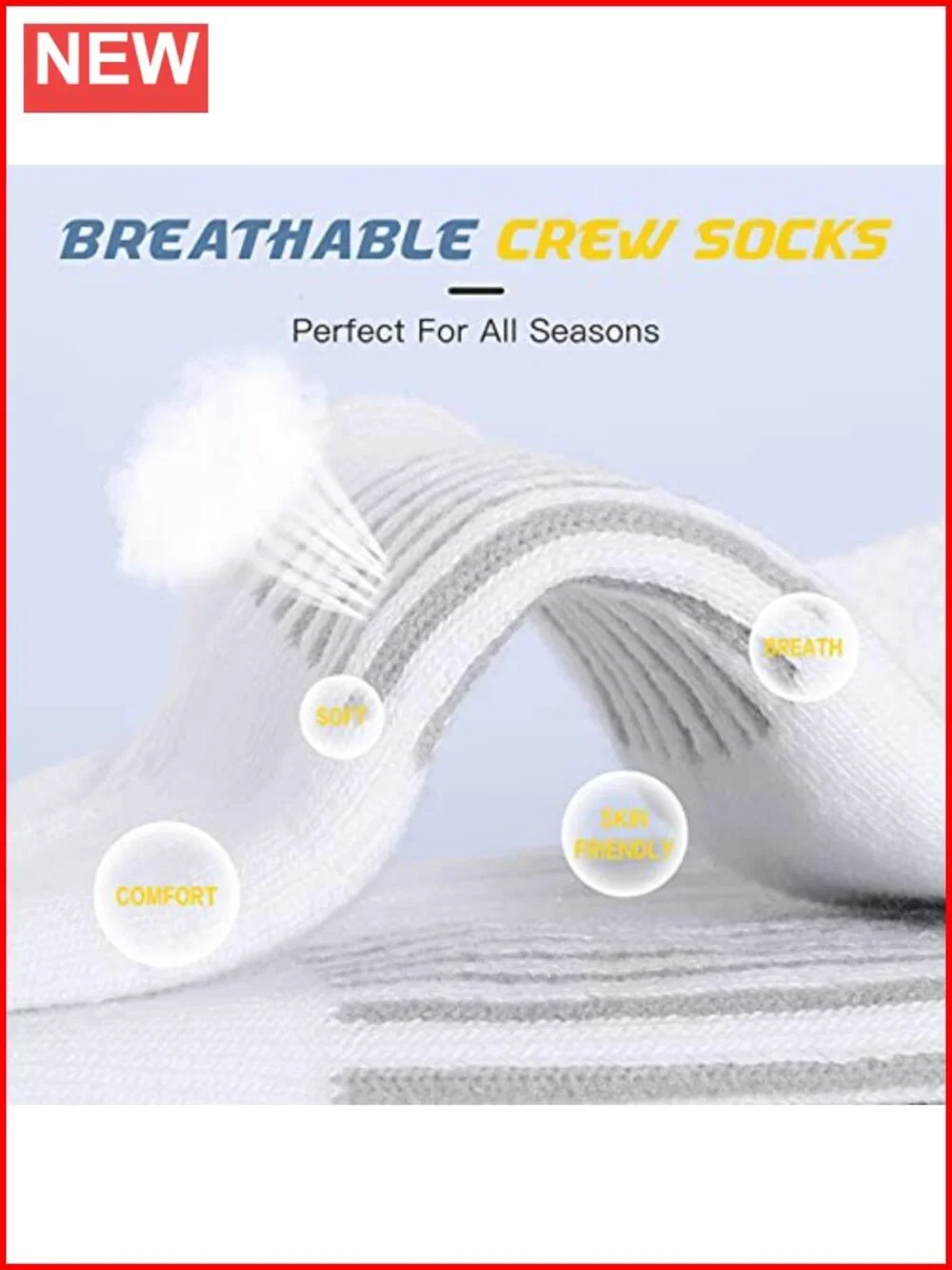 Crew Athletic Socks Cushioned Breathable Moisture Wicking Arch Support 6 Pack